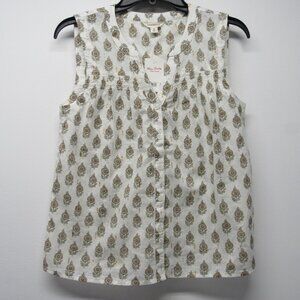 NWT Lucky Brand Sleeveless Daisy Sunflower Smocked Sleeveless Button Front Top S